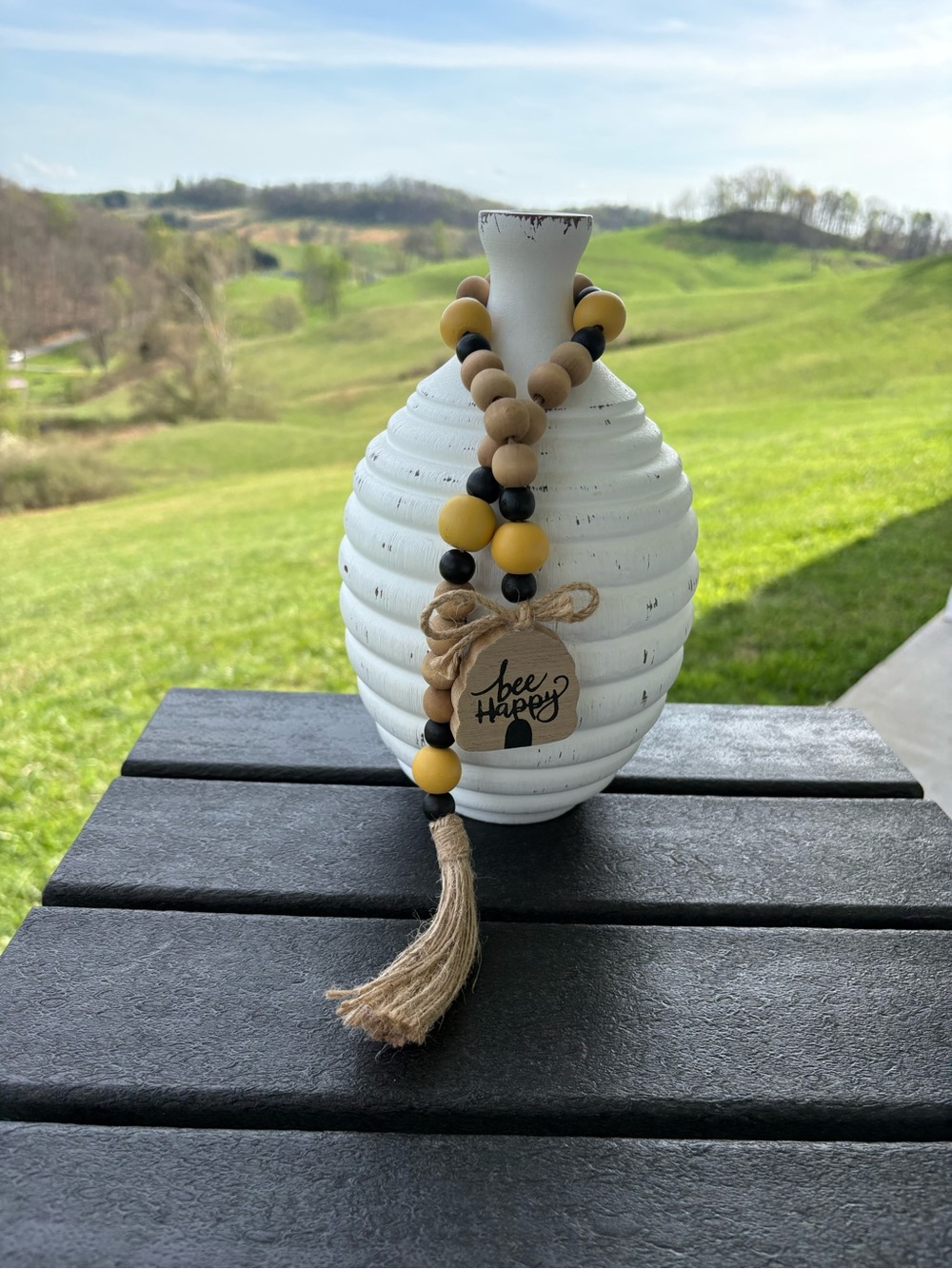 Bee Happy Beaded Garland - Black, Yellow & Natural Wood Beads - Tier Tray Decor